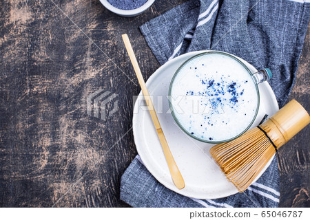 Blue matcha latte with milk Blue matcha latte with milk 65046787