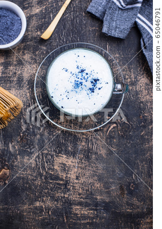Blue matcha latte with milk Blue matcha latte with milk 65046791