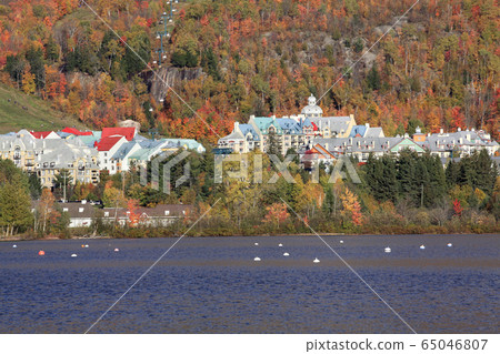 Mont Tremblant Lake and resort in autumn 65046807