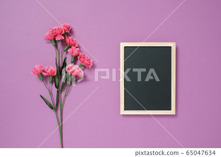 Message board with red carnation on purple background Message board with red carnation on purple background 65047634