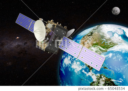 Geosynchronous satellite orbiting Earth, 3D Geosynchronous satellite orbiting Earth, 3D 65048534