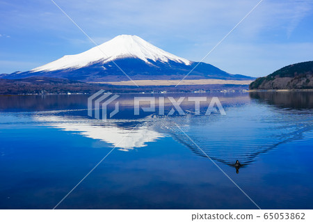 Mt. Fuji (upside down Mt. Fuji) from the wooden... - Stock Photo ...