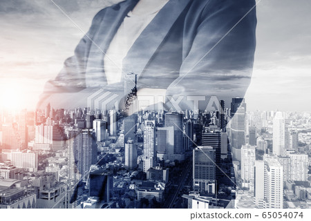 Business Real Estate and Commercial Building Service, Double Exposure Images  65054074