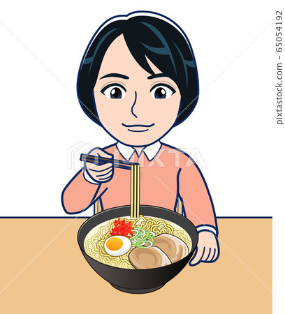 Woman eating ramen - Stock Illustration [65054192] - PIXTA