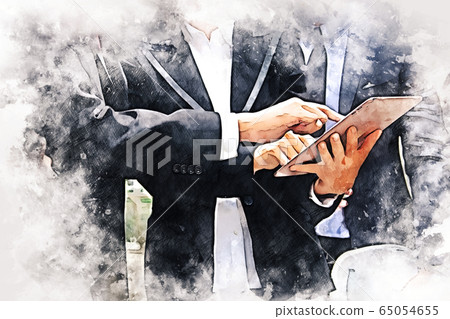 Abstract colorful business teamwork and looking smart phone on watercolor illustration painting background. Abstract colorful business teamwork and looking smart phone on watercolor illustration painting background. 65054655