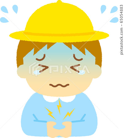 Kindergarten Child (boy) With Stomachache - Stock Illustration 