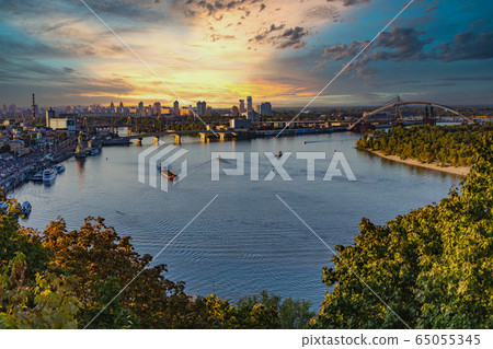 Dniepr river skyline cityscape Landmark Kiev Ukraine Europe Dniepr river skyline cityscape Landmark Kiev Ukraine Europe 65055345