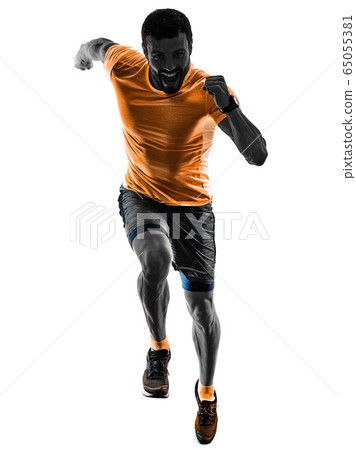 man runner running jogger jogging isolated silhouette white background 65055381