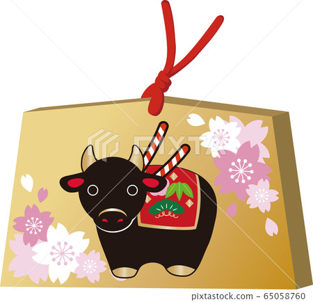 新年賀卡材料2021新年賀卡材料粘土鈴鐺供奉面板牛肉櫻花插圖材料 65058760