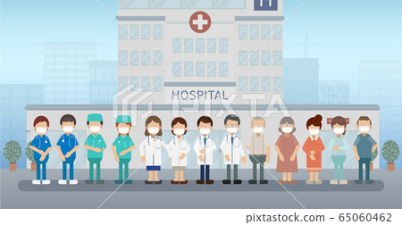 Group of doctors with patients wear masks 65060462