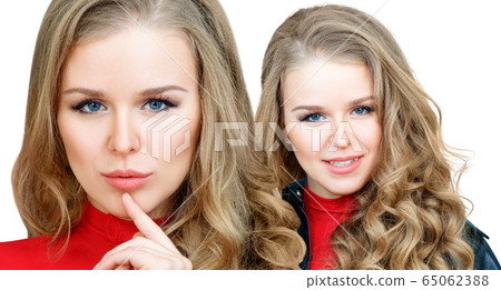 Collage of stylish beautiful woman with wavy hair. Collage of stylish beautiful woman with wavy hair. 65062388