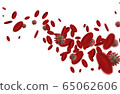 Coronavirus cells among red blood cells. 3D rendering. 65062606