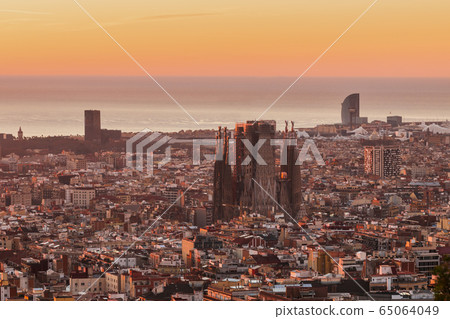 Sunrise view of Barcelona, Spain. Panoramic view of Barcelona Sunrise view of Barcelona, Spain. Panoramic view of Barcelona 65064049