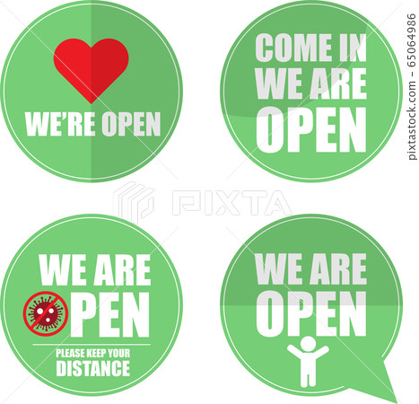 Set of business sign come in we are open after quarantine coronavirus COVID-19 Set of business sign come in we are open after quarantine coronavirus COVID-19 65064986
