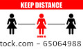 Warning woman sign keep distance between people for protect from infection of coronavirus Covid-19, 65064988