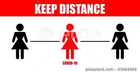 Warning woman sign keep distance between people for protect from infection of coronavirus Covid-19, Warning woman sign keep distance between people for protect from infection of coronavirus Covid-19, 65064988