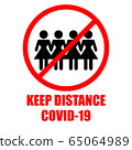 Warning woman sign keep distance between people for protect from infection of coronavirus Covid-19 65064989