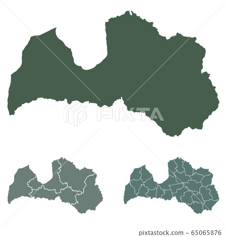 Latvia map outline vector with administrative borders, regions, municipalities, departments in black white colors. Infographic design template map. 65065876