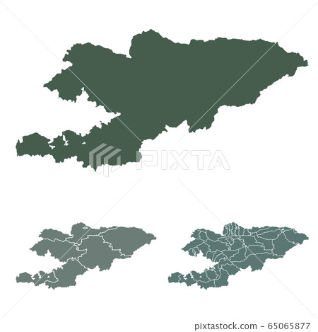 Kyrgyzstan map outline vector with administrative borders, regions, municipalities, departments in black white colors. Infographic design template map. Kyrgyzstan map outline vector with administrative borders, regions, municipalities, departments in black white colors. Infographic design template map. 65065877