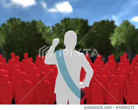 CG 3D illustration Men's leadership wielding a heat valve in front of people 65066235