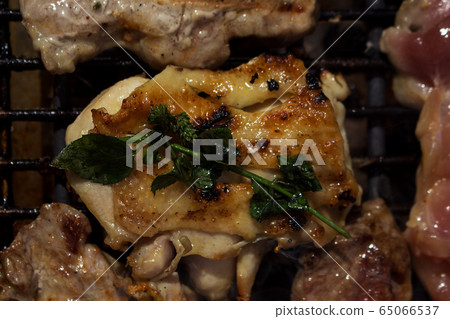 Pork and Chicken Meat Grilling on Barbecue Pork and Chicken Meat Grilling on Barbecue 65066537