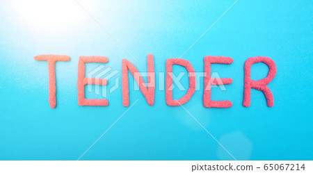 The word tender in red letters on a blue background. The concept of competitive procurement from a good specialist, market The word tender in red letters on a blue background. The concept of competitive procurement from a good specialist, market 65067214