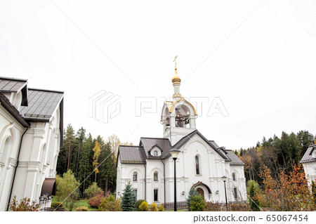 Beautiful church with a golden dome and bells against the sky, architectural, copy space, historic 65067454