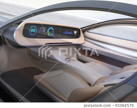 無方向的EV的圖像，當駕駛在高速公路時。全自動駕駛概念 65068570