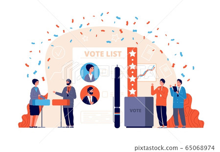 Vote polling. Democracy election, patriotic survey or choice. Political people opinion, independence voting. Woman man debate vector concept 65068974