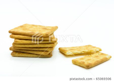 Close-up view of the crackers isolated on white background. Close-up view of the crackers isolated on white background. 65069306