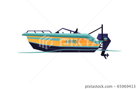 Power Boat, Speedboat, Sailboat, Modern Nautical Motorized Transport Vector Illustration Power Boat, Speedboat, Sailboat, Modern Nautical Motorized Transport Vector Illustration 65069413