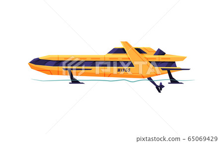 Power Boat or Speedboat, Yellow Sailboat, Modern Nautical Motorized Transport Vector Illustration 65069429
