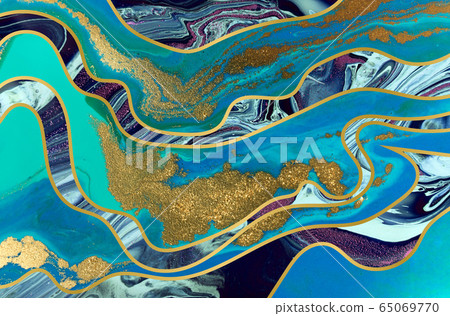 Marbled blue abstract background. Liquid marble pattern. 65069770