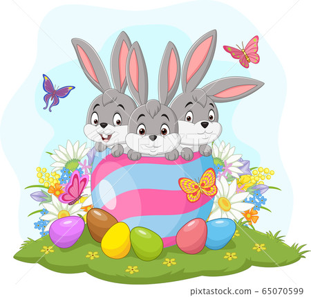 Three Easter bunnies in the Easter egg - Stock Illustration [65070599 ...