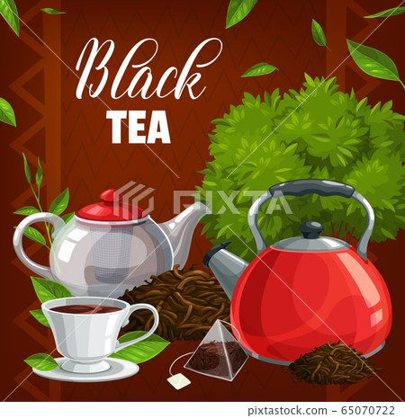 Black tea cup, leaves, teabag abd pot 65070722
