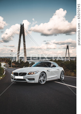 White sport car in the bridge background 65070745