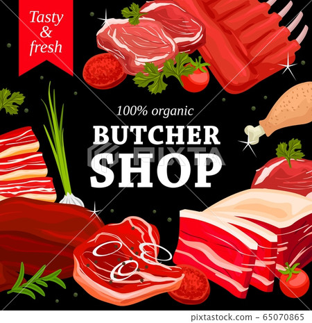 Meat, butchery shop pork and beef steak food Meat, butchery shop pork and beef steak food 65070865