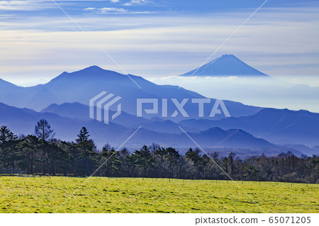 Mt. Fuji and Kanegatake seen at Makiba Park, Kiyosato, Hokuto City, Yamanashi Prefecture 65071205
