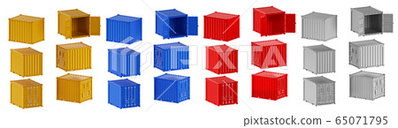 A high quality image of 10ft shipping containers on a white background. 65071795