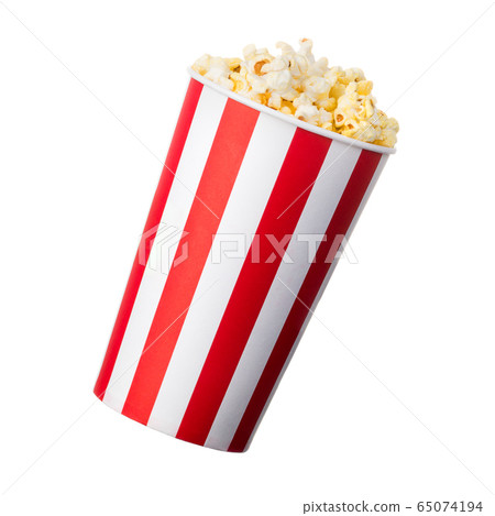 Paper striped bucket with popcorn isolated on 65074194