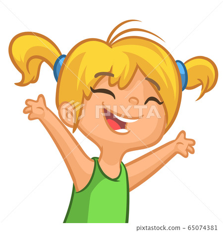 Vector cartoon little girl dancing. Illustration 65074381