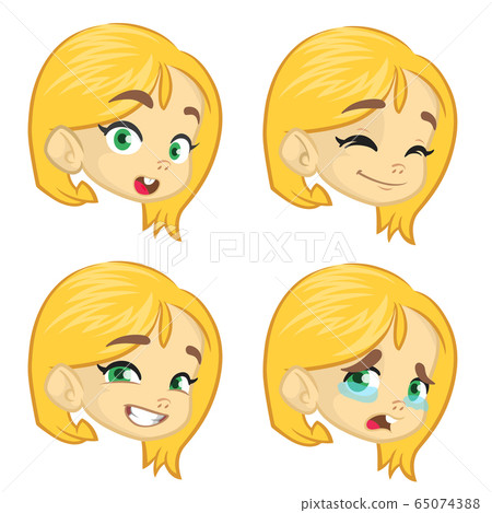 Cartoon blond girl expression set. Cute cartoon 65074388