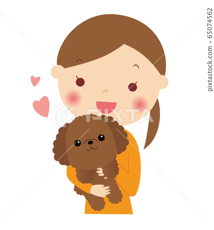 Female upper body illustration holding a poodle Female upper body illustration holding a poodle 65074562