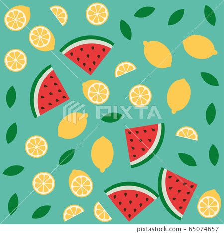 Watermelon and lemon citrus vector fun pattern 65074657
