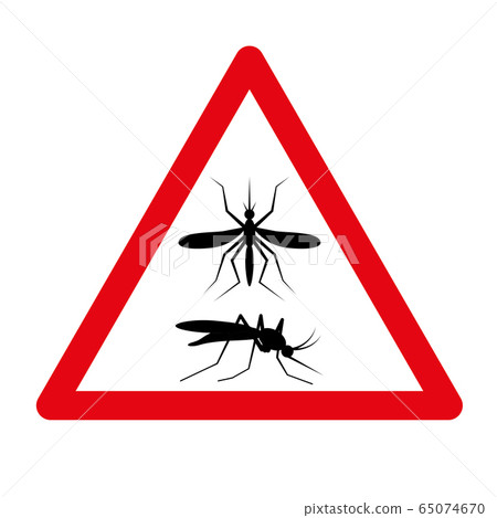 No Mosquito sign and red triangular warning symbol 65074670