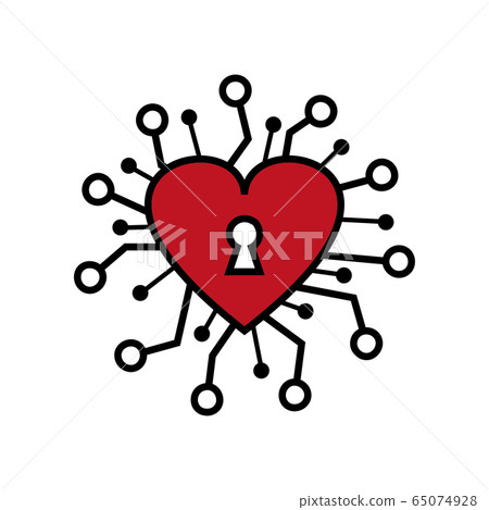 Cyber Security Heart shape red Padlock vector icon - Stock Illustration ...
