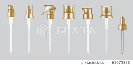3D Mock up Realistic Gold Lid Pump, dropper and 65075828