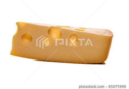 Maasdam cheese with large holes isolated on white Maasdam cheese with large holes isolated on white 65075999