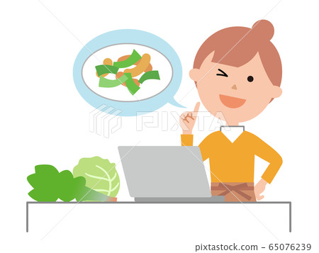 A woman searching for cooking recipes on a personal computer A woman searching for cooking recipes on a personal computer 65076239