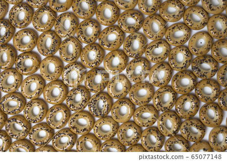 Delicious bagels with poppy seeds as background. 65077148